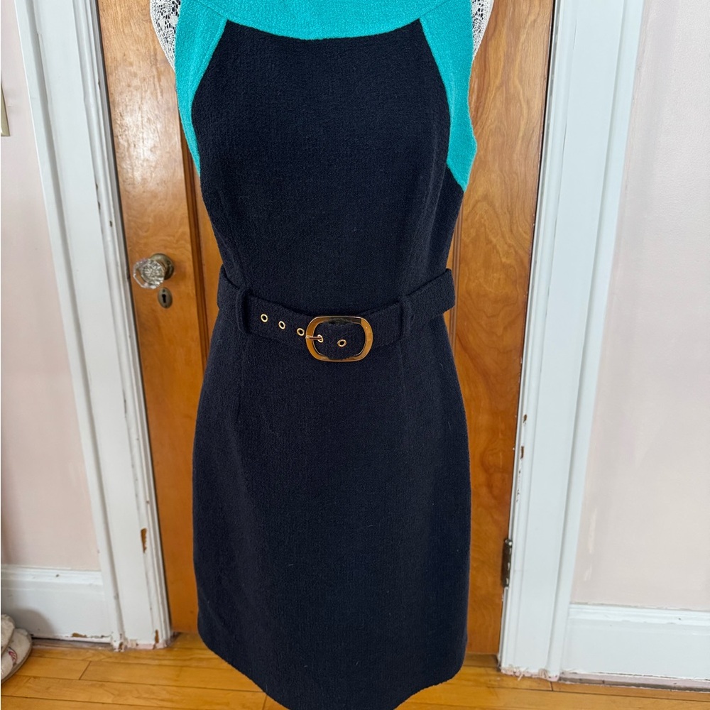 Milly Teal and Navy Belted Mini Dress